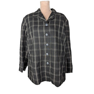 EMANUEL UNGARO Liberte Linen Shirt Jacket Plaid Car Coat Blazer 20W Classic